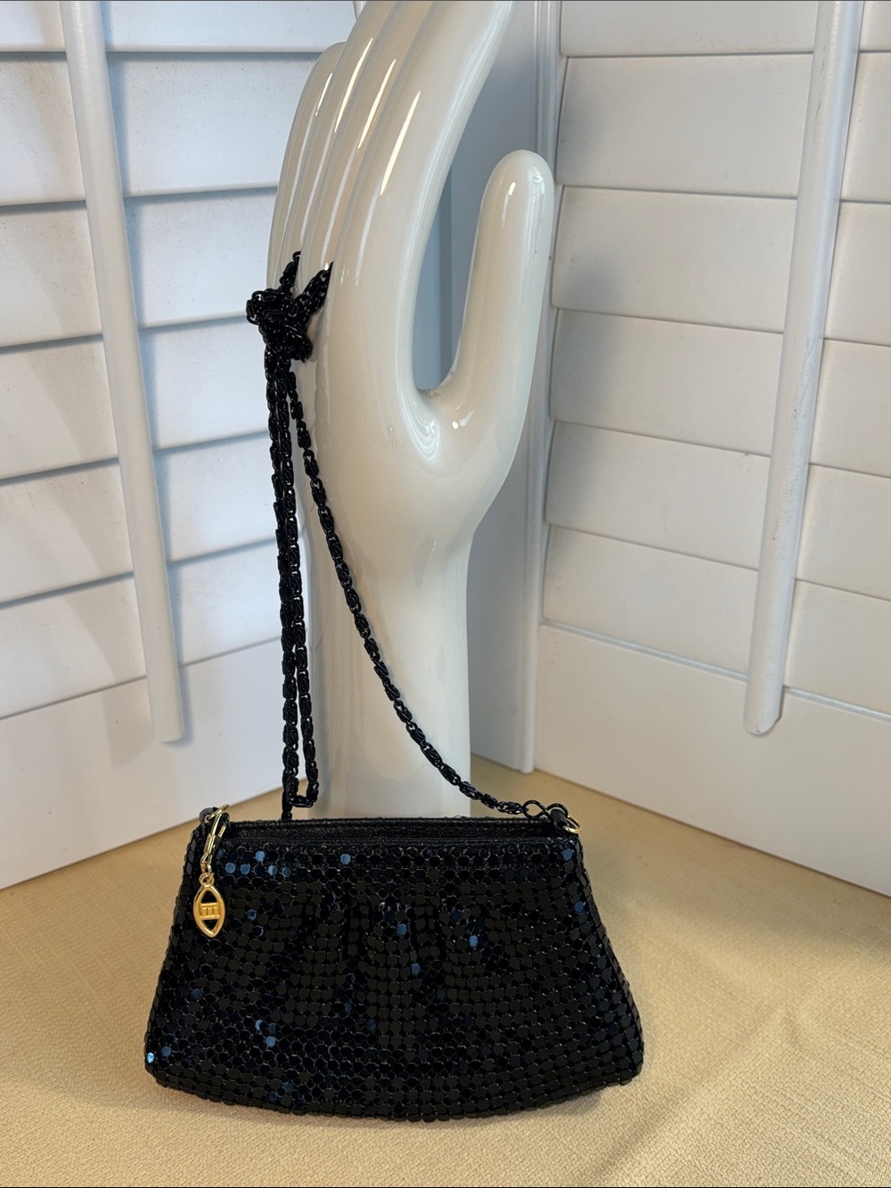 Vintage Another Y & S Original Shiny Black Mesh Evening Bag Clutch